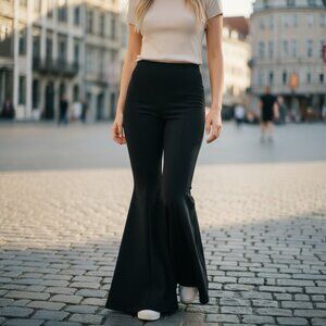 DESIGNER MILLY BLACK WIDE LEG HIGH-RISE RUFFLE EMBELLISHMENT PANTS SIZE 10.R